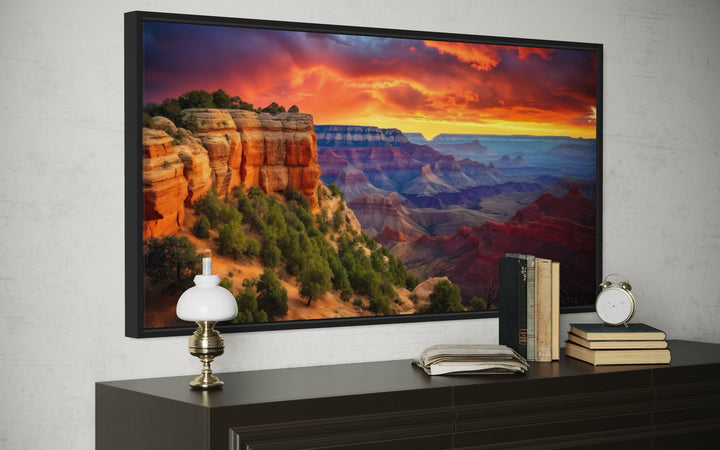 Grand Canyon Wall Art - Framed Sunset Canvas Print with Vibrant Colors