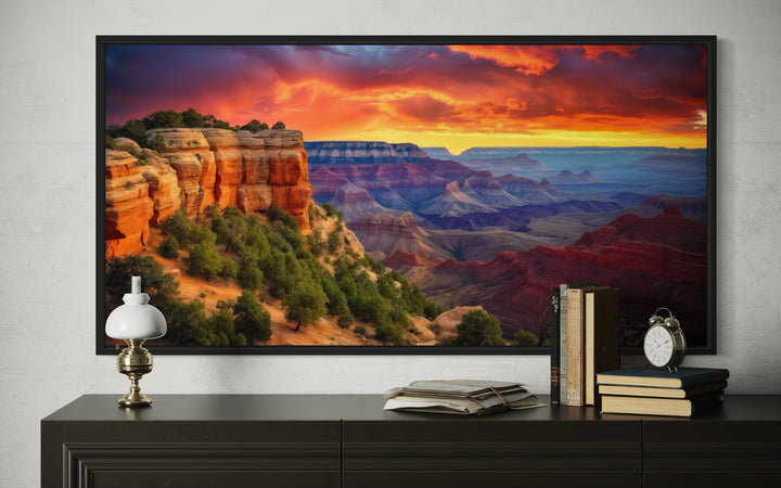 Grand Canyon Wall Art - Framed Sunset Canvas Print with Vibrant Colors