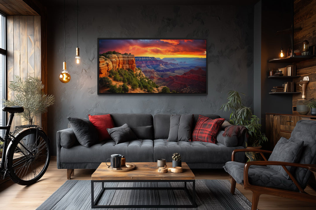 Grand Canyon Wall Art - Framed Sunset Canvas Print with Vibrant Colors