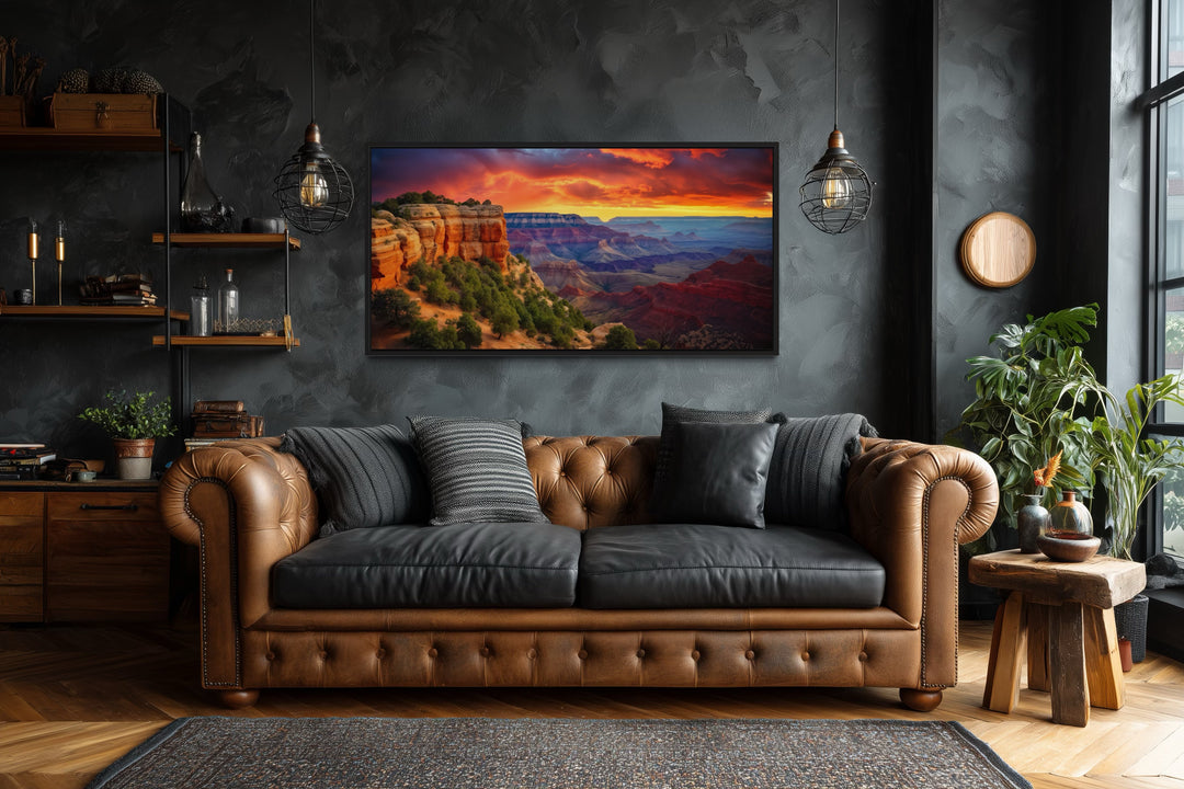 Grand Canyon Wall Art - Framed Sunset Canvas Print with Vibrant Colors