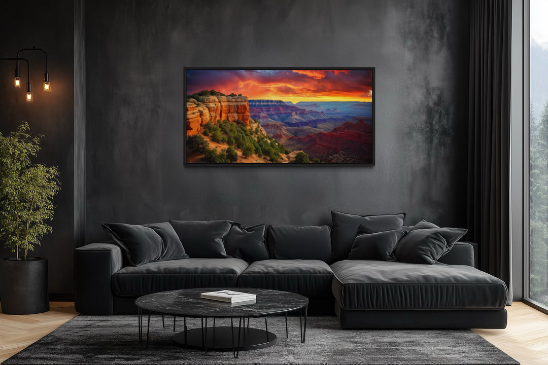 Grand Canyon Wall Art - Framed Sunset Canvas Print with Vibrant Colors