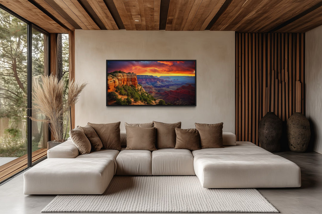 Grand Canyon Wall Art - Framed Sunset Canvas Print with Vibrant Colors