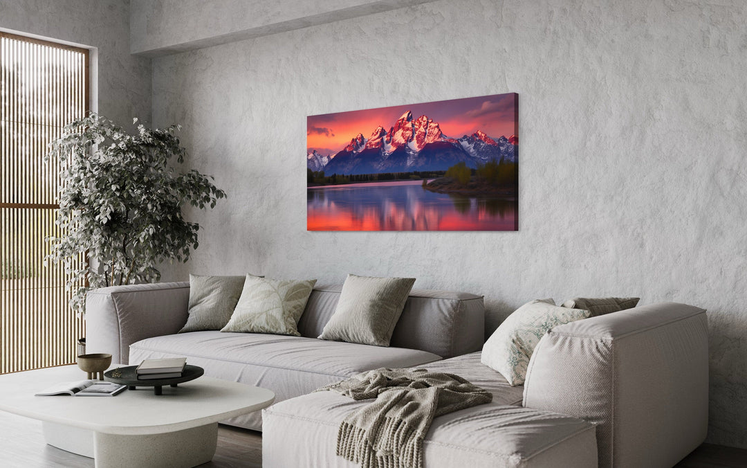 Grand Teton Rocky Mountains Landscape Framed Canvas Wall Art