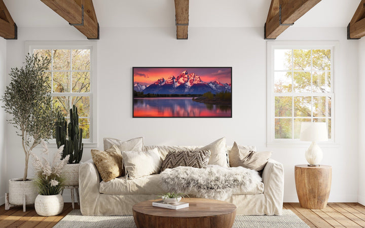 Grand Teton Rocky Mountains Landscape Framed Canvas Wall Art