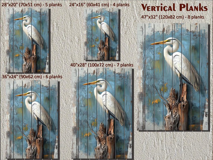 Great Egret distressed Wood Wall Art