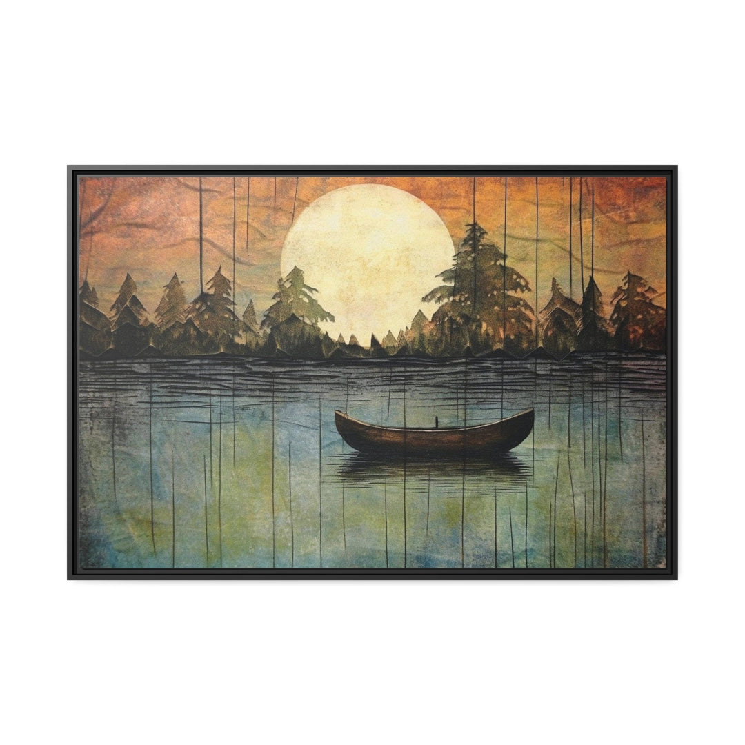 Great Outdoors Nature Lake Moon Boat Framed Canvas Wall Art