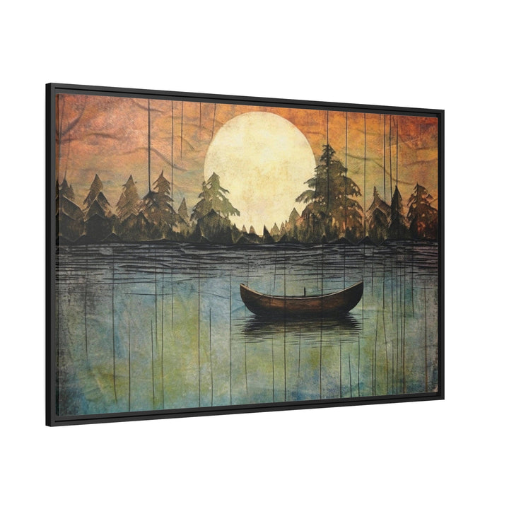 Great Outdoors Nature Lake Moon Boat Framed Canvas Wall Art