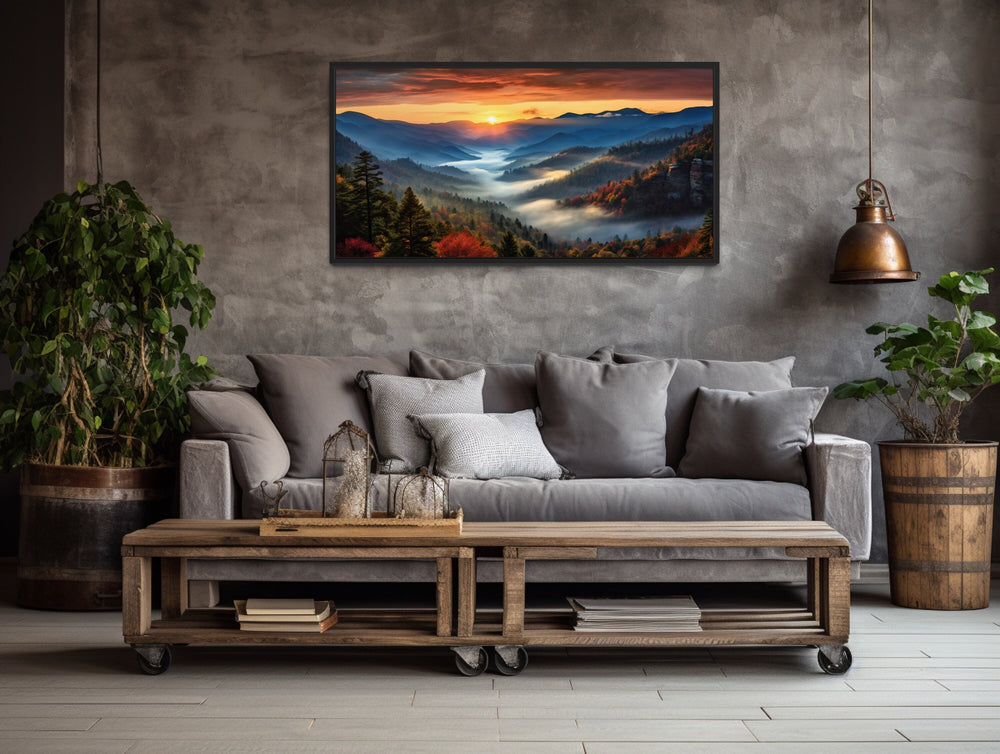 Great Smokey Mountains Sunset Framed Canvas Wall Art