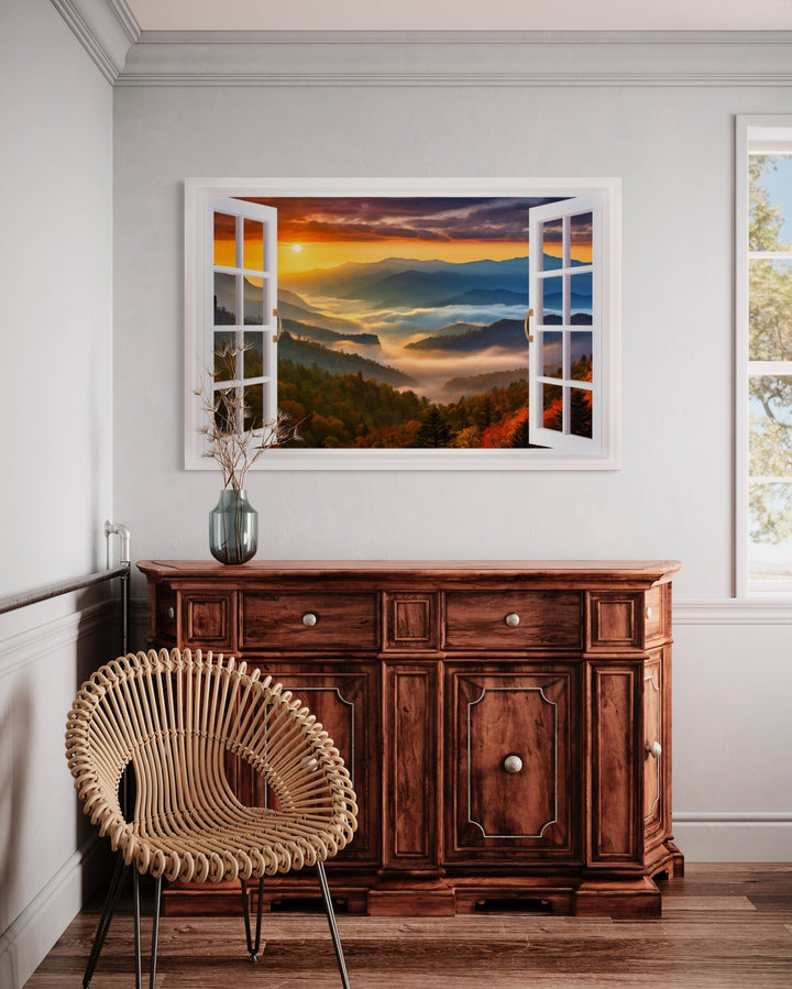 Great Smokey Mountains Sunset Open Window Canvas Wall Art