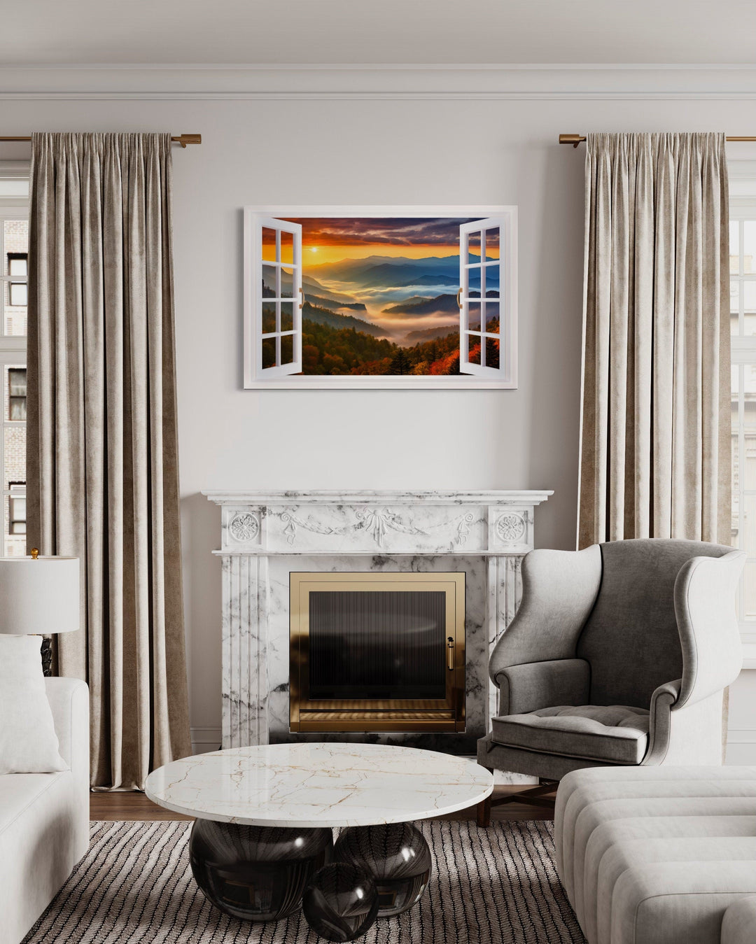 Great Smokey Mountains Sunset Open Window Canvas Wall Art