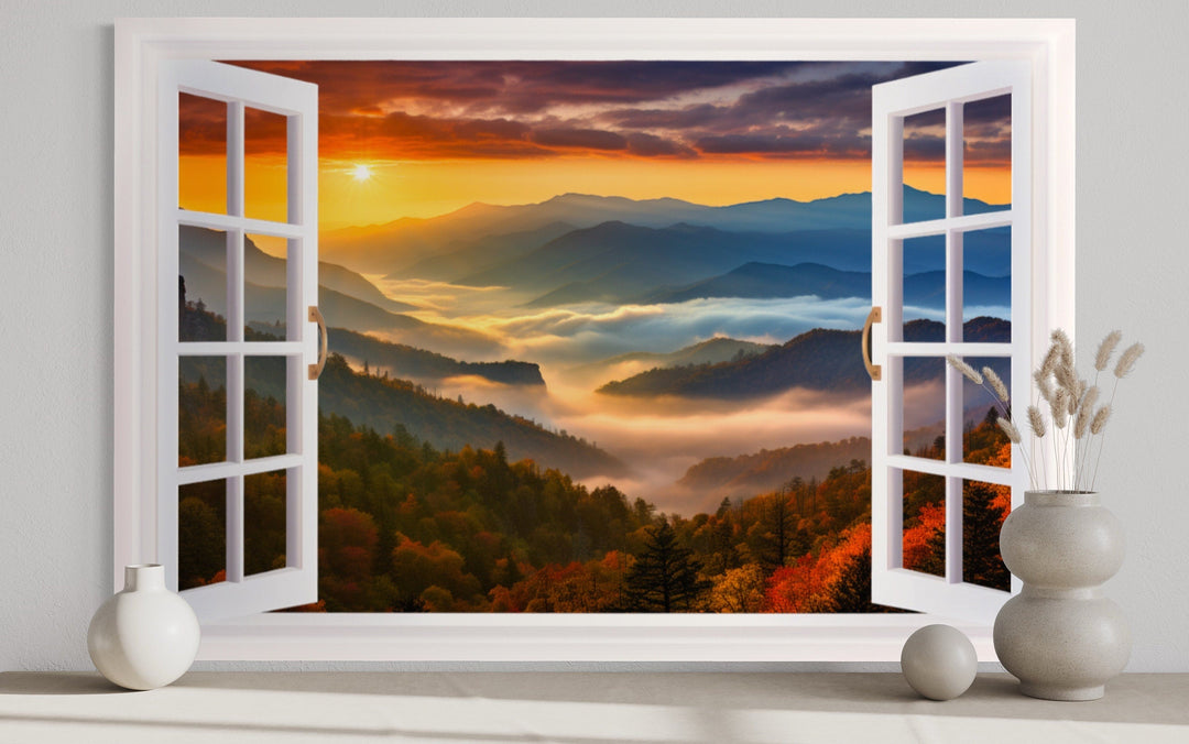 Great Smokey Mountains Sunset Open Window Canvas Wall Art