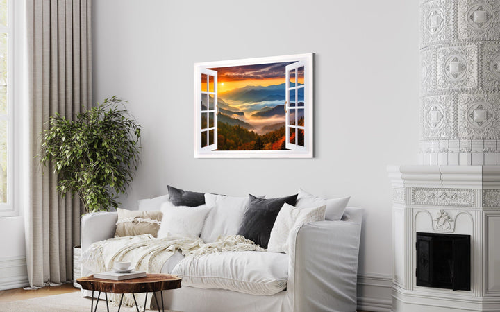 Great Smokey Mountains Sunset Open Window Canvas Wall Art