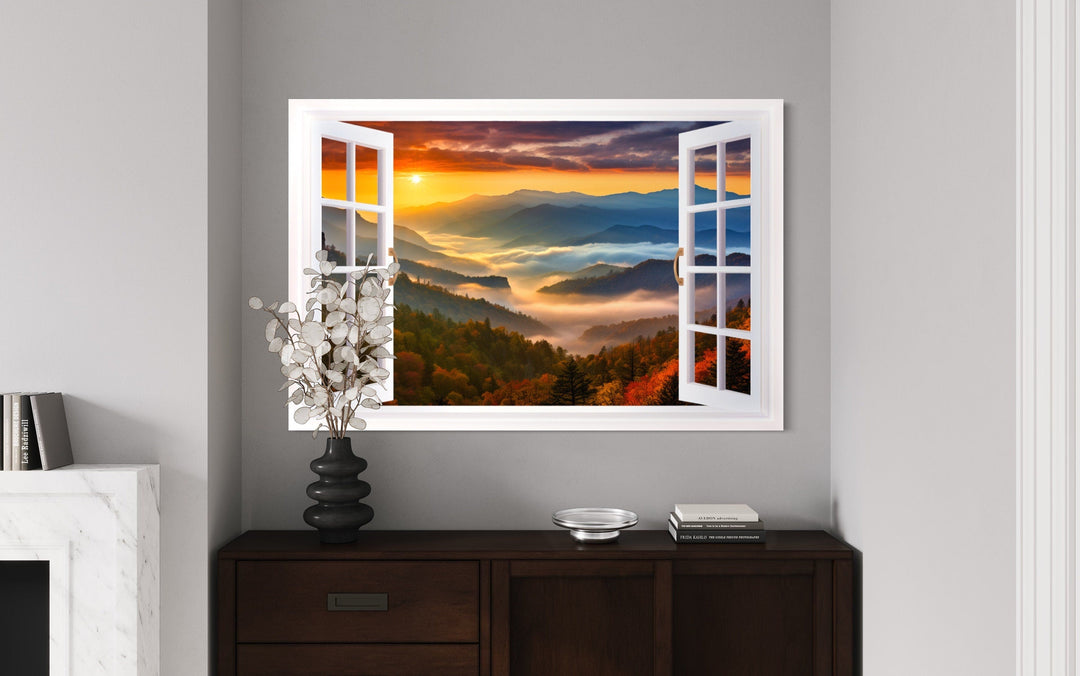 Great Smokey Mountains Sunset Open Window Canvas Wall Art