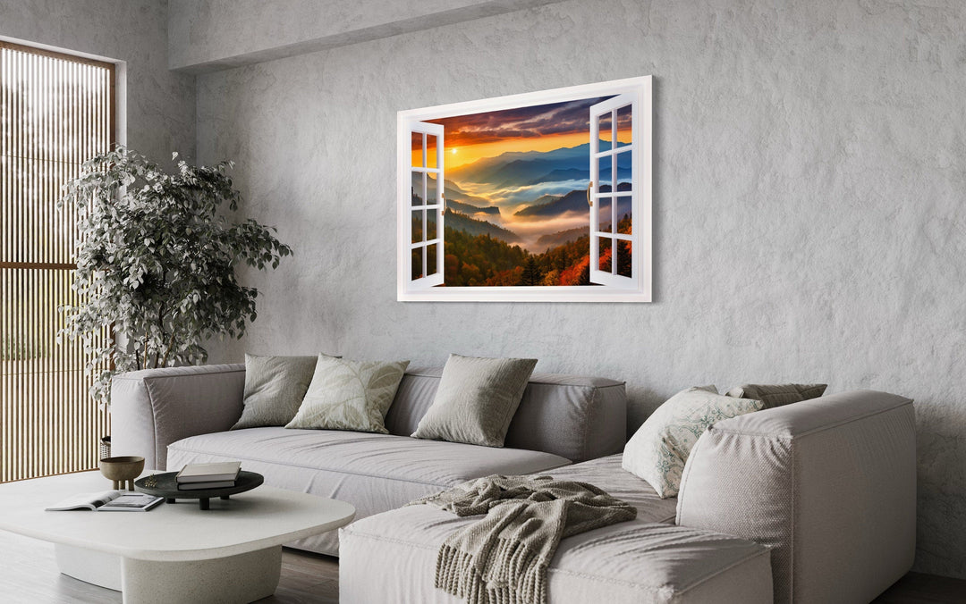 Great Smokey Mountains Sunset Open Window Canvas Wall Art