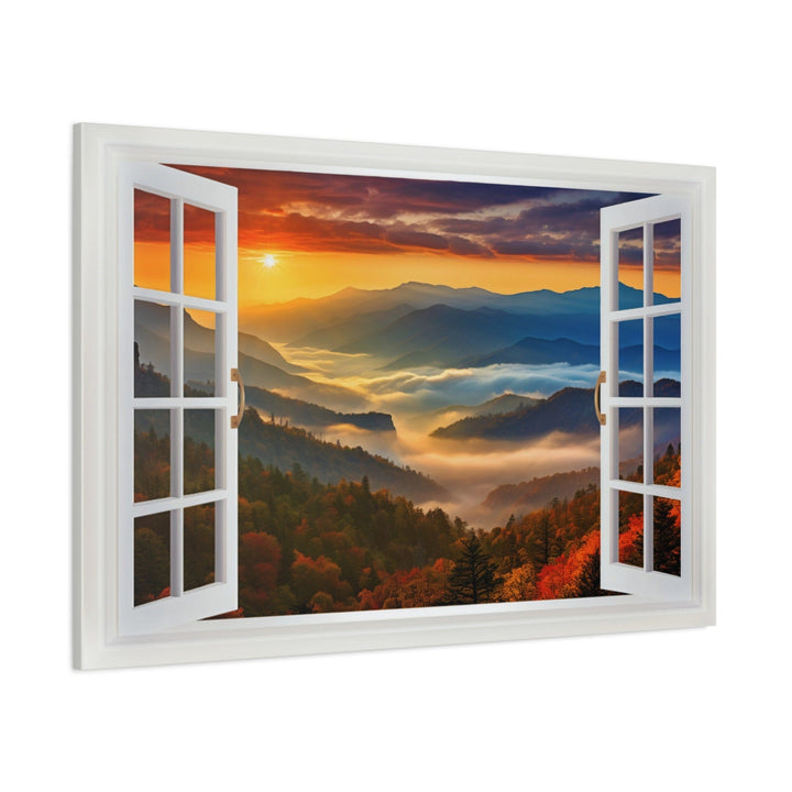 Great Smokey Mountains Sunset Open Window Canvas Wall Art