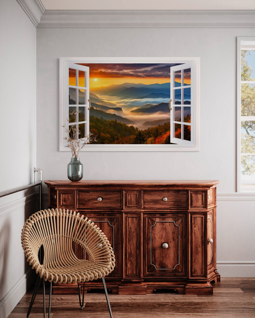 Great Smokey Mountains Sunset open Window Wall Art