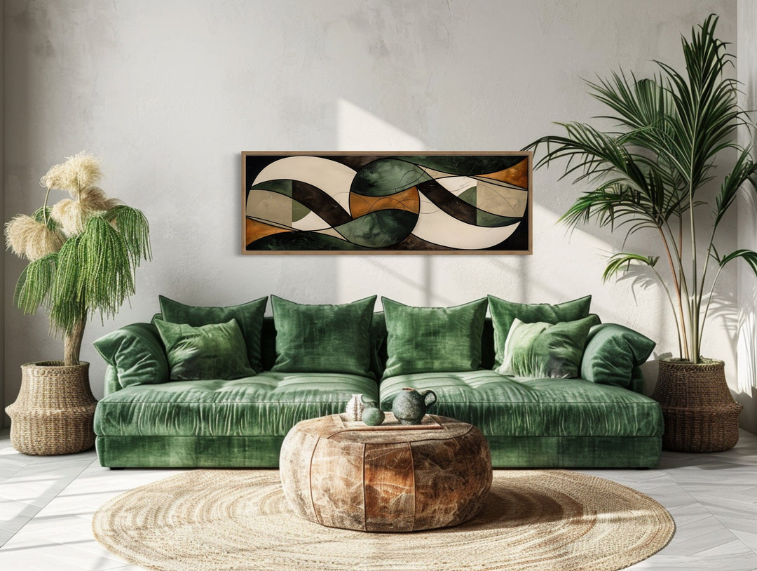 Green Brown Mid Century Modern Horizontal Above Bed Wall Art