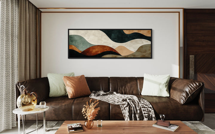 Green Brown Waves Modern Living Room Horizontal Canvas Wall Art