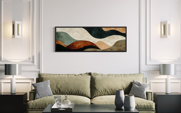 Green Brown Waves Modern Living Room Horizontal Canvas Wall Art