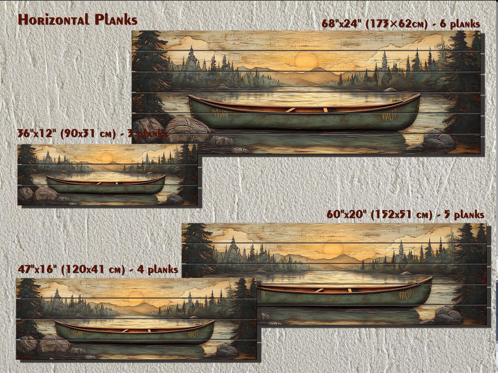 Green Canoe Long Horizontal Distressed Wood Wall Art