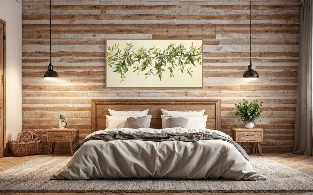 Green Leaves Sage Green Framed Canvas Wall Art