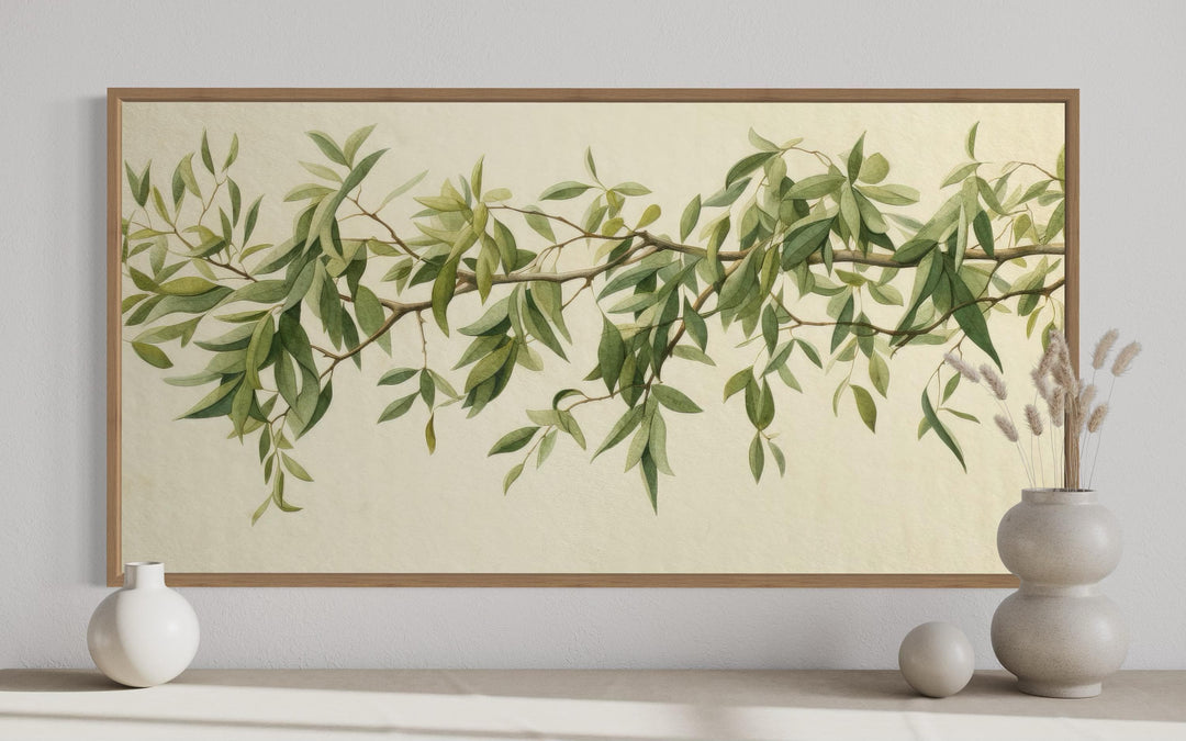 Farmhouse Wall Decor - Green Leaves Sage Green Framed Canvas Wall Art