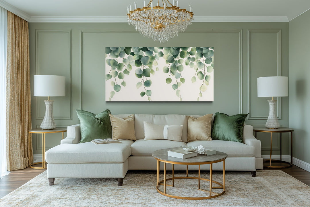 Green Leaves Sage Green Framed Canvas Wall Art