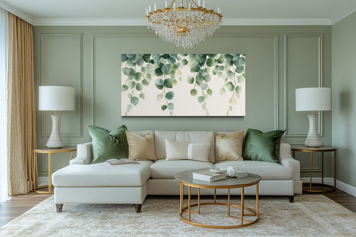Green Leaves Sage Green Framed Canvas Wall Art