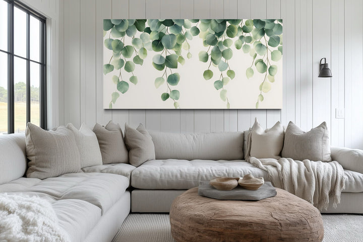 Green Leaves Sage Green Framed Canvas Wall Art