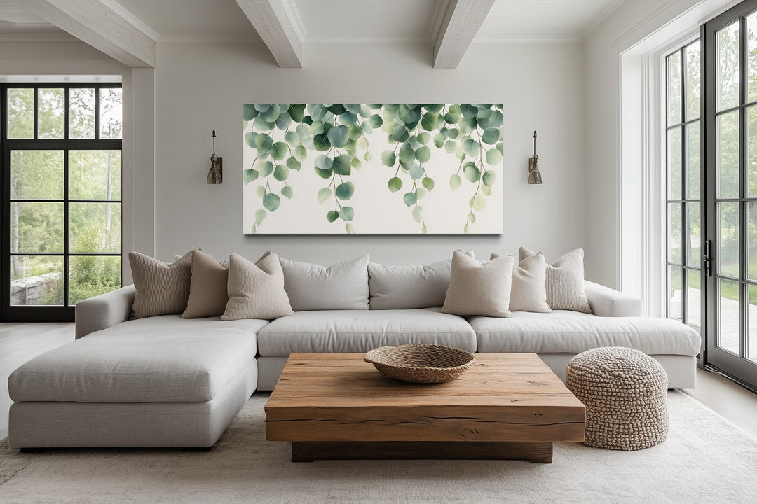 Green Leaves Sage Green Framed Canvas Wall Art