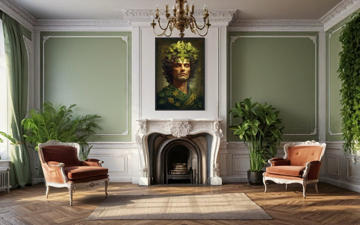 Green Man Realistic Portrait Celtic Mythology Framed Canvas Wall Art