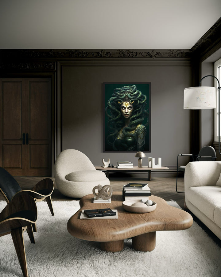 Green Medusa Gorgon Greek Mythology Framed Canvas Wall Art