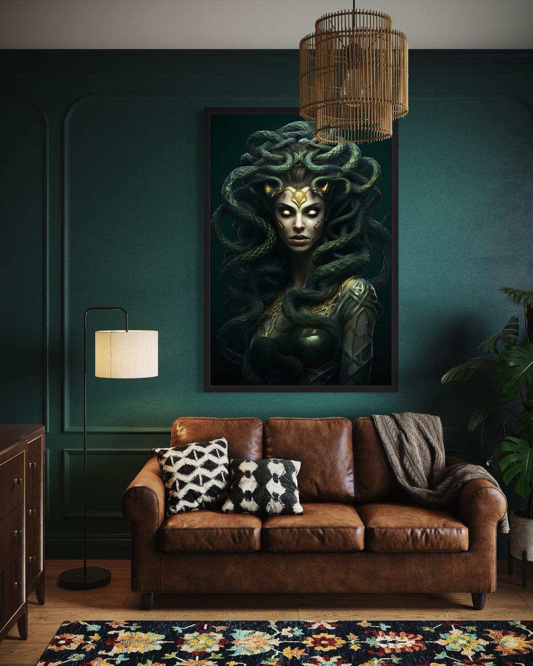 Green Medusa Gorgon Greek Mythology Framed Canvas Wall Art