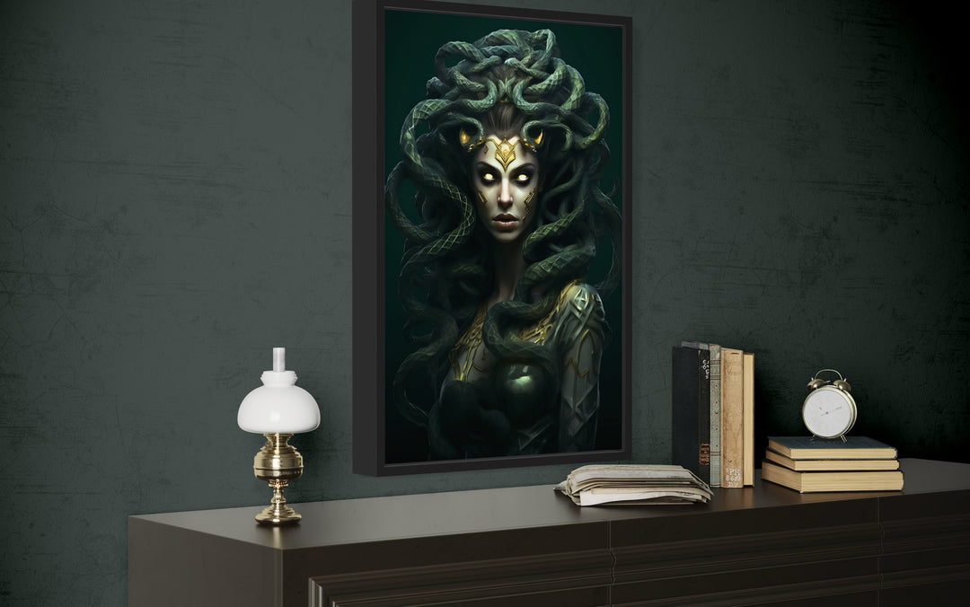 Green Medusa Gorgon Greek Mythology Framed Canvas Wall Art