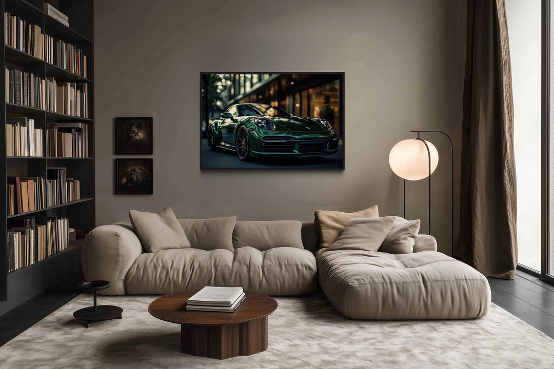 Green Porsche 911 Turbo S Framed Canvas Wall Art