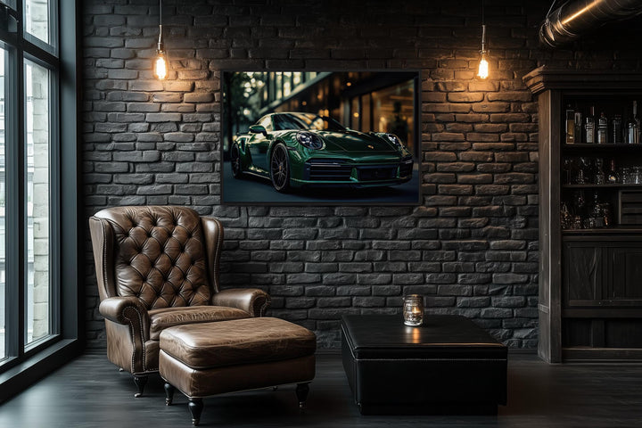 Green Porsche 911 Turbo S Framed Canvas Wall Art