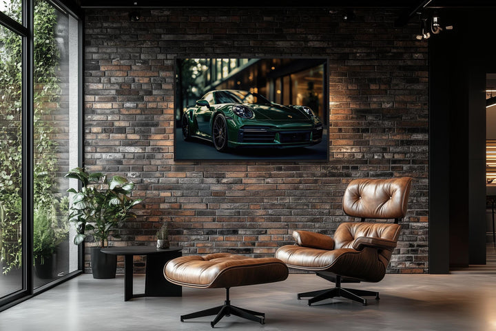 Green Porsche 911 Turbo S Framed Canvas Wall Art