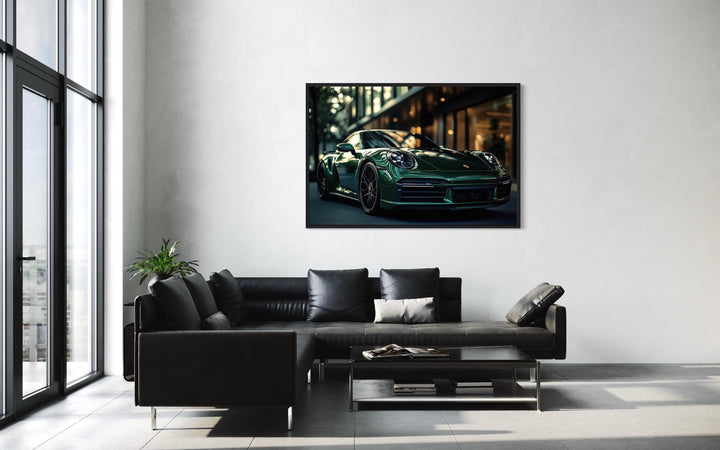 Green Porsche 911 Turbo S Framed Canvas Wall Art