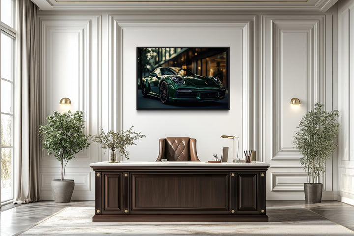 Green Porsche 911 Turbo S Framed Canvas Wall Art