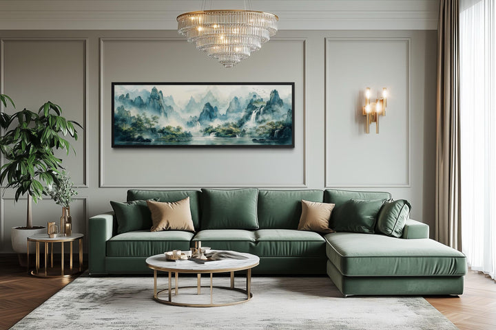 Green Shan Shui Long Narrow Landscape Canvas Wall Art