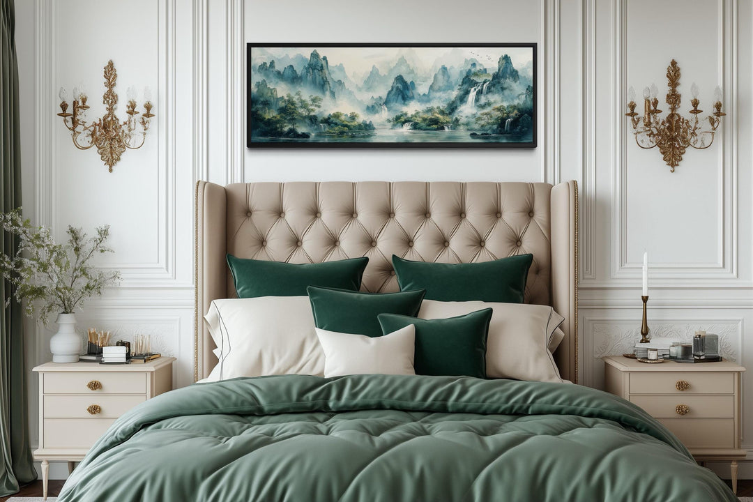 Green Shan Shui Long Narrow Landscape Canvas Wall Art