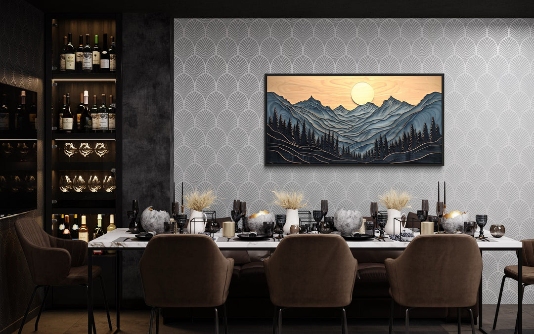 Grey Layered Wood Mountain Painting Framed Canvas Wall Art