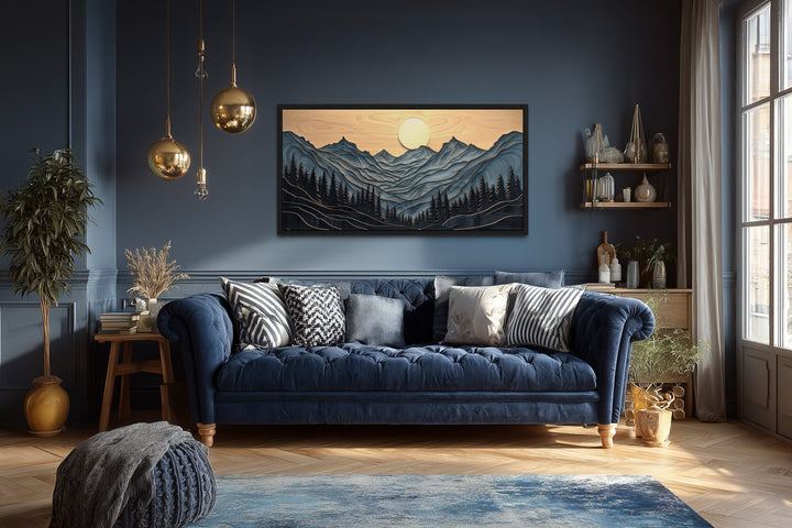 Grey Layered Wood Mountain Painting Framed Canvas Wall Art