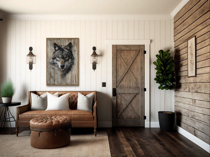 Grey Wolf Painting On Wood Framed Canvas Wall Art