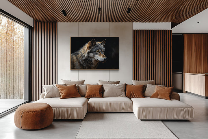 Grey Wolf Portrait Framed Canvas Wall Art