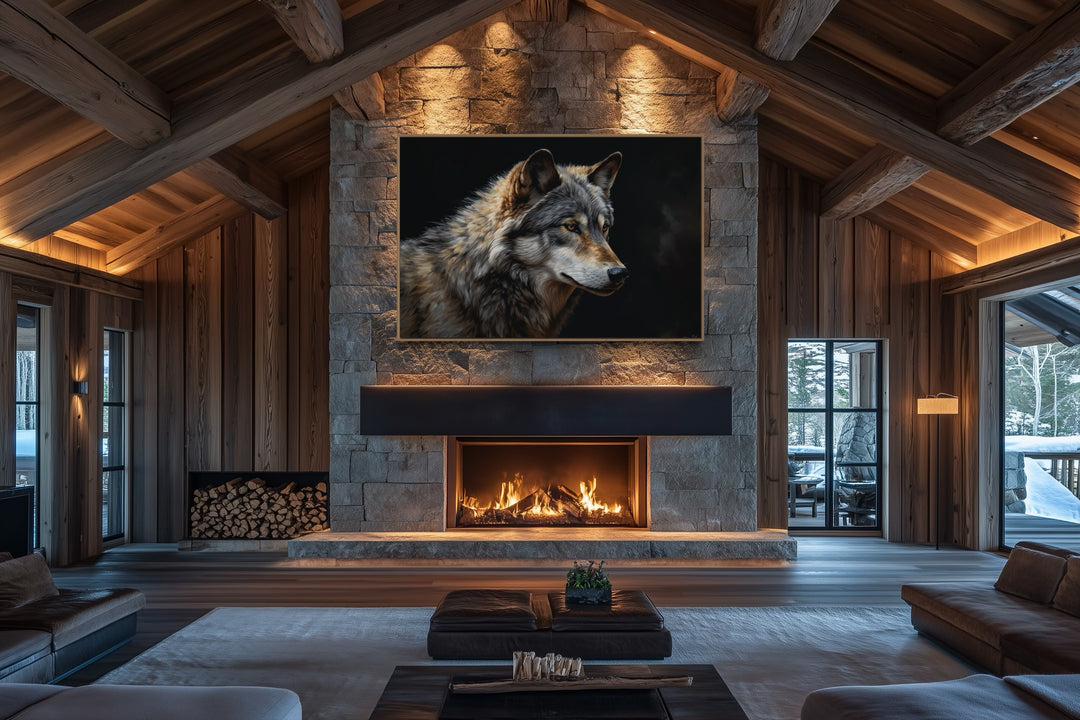 Grey Wolf Portrait Framed Canvas Wall Art