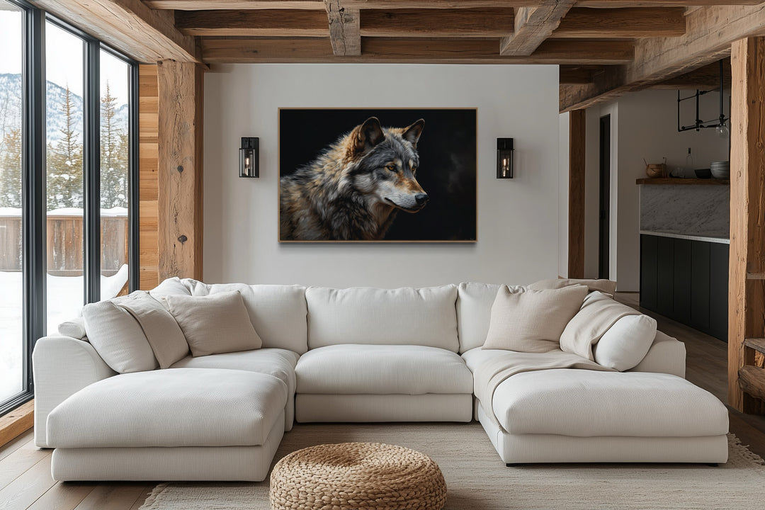 Grey Wolf Portrait Framed Canvas Wall Art