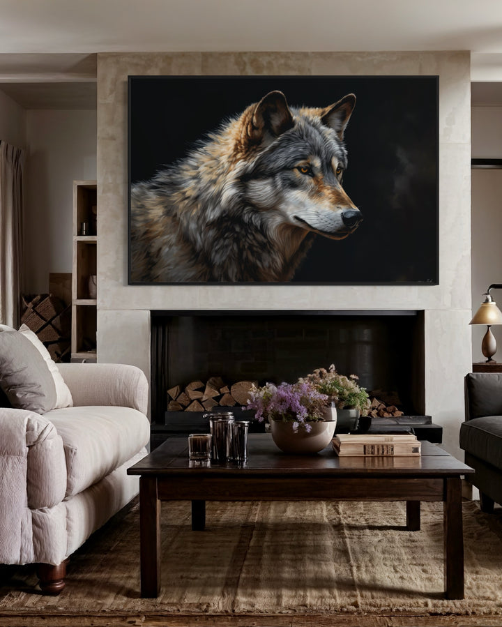 Grey Wolf Portrait Framed Canvas Wall Art