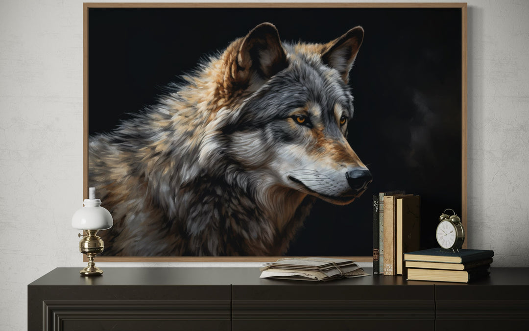 Grey Wolf Portrait Framed Canvas Wall Art