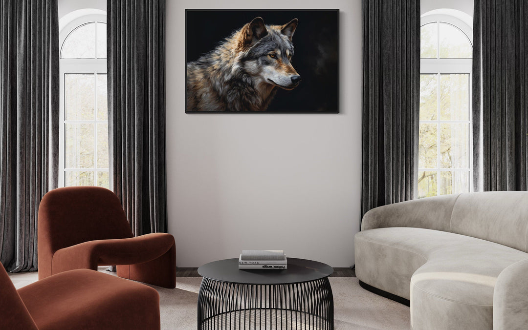 Grey Wolf Portrait Framed Canvas Wall Art